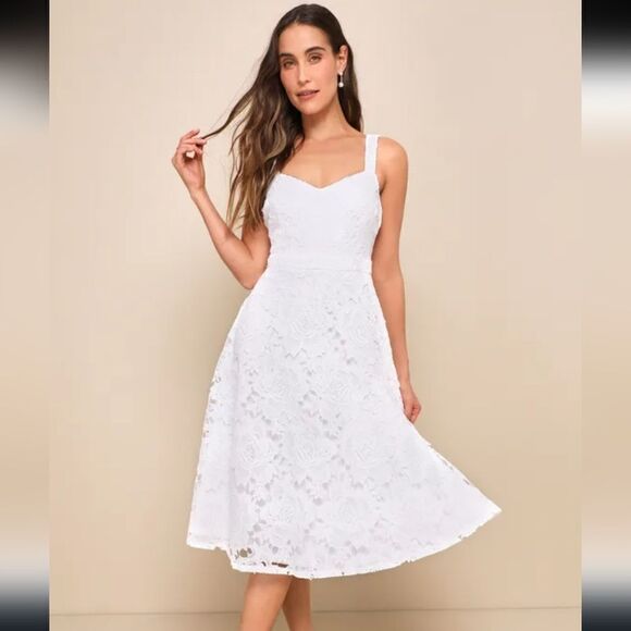 Lulus nwt Divine Beauty White Lace Midi Dress - Picture 1 of 16